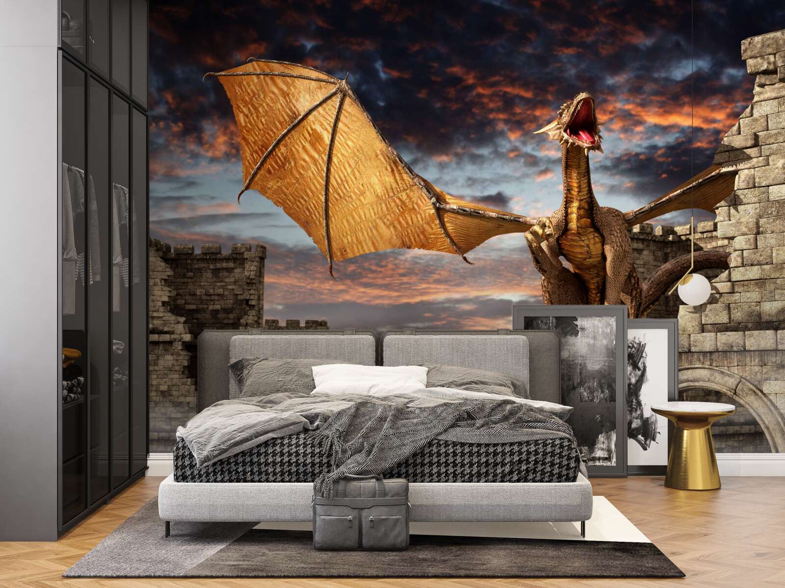 Fototapet dragon într-o fortăreață de piatră