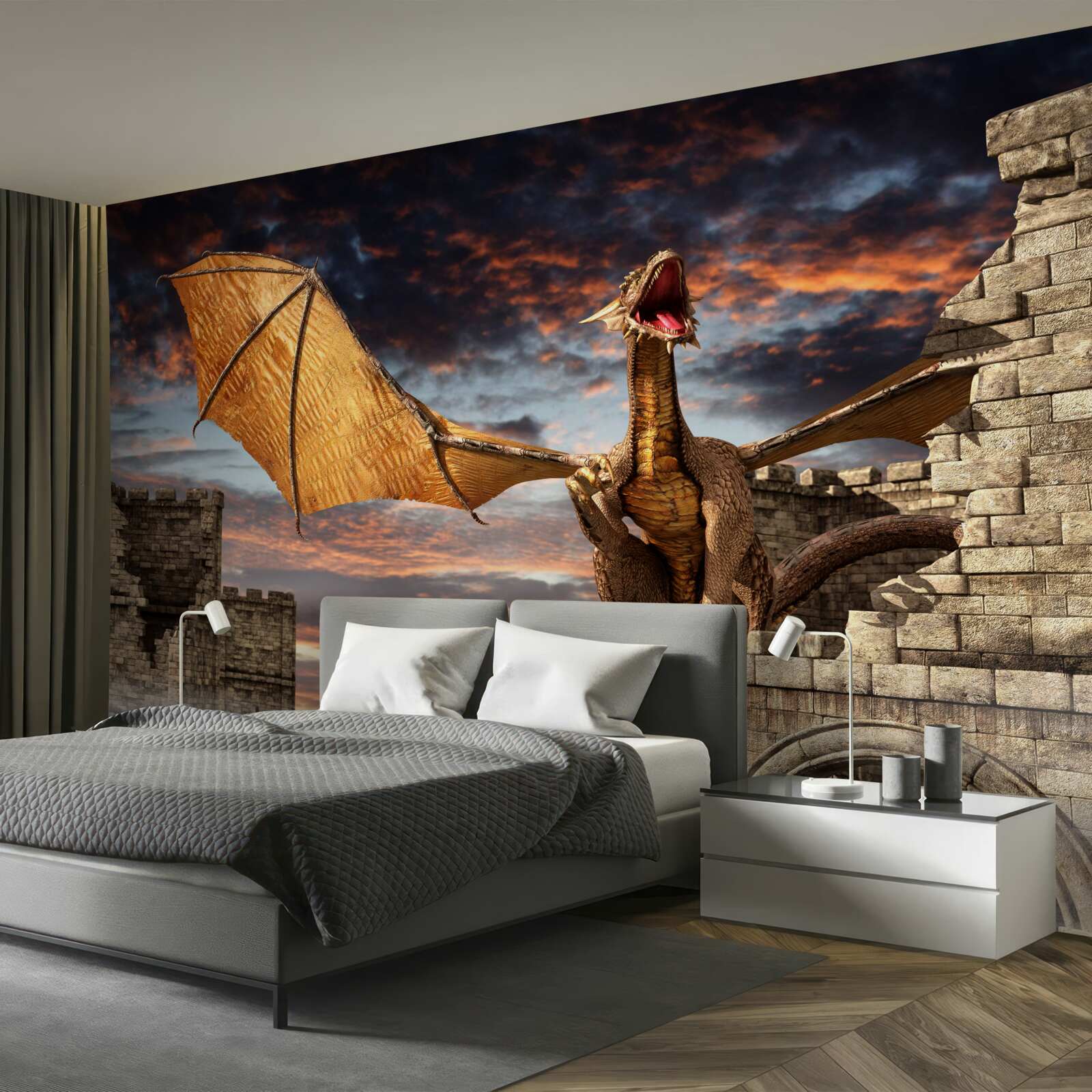 Fototapet dragon într-o fortăreață de piatră