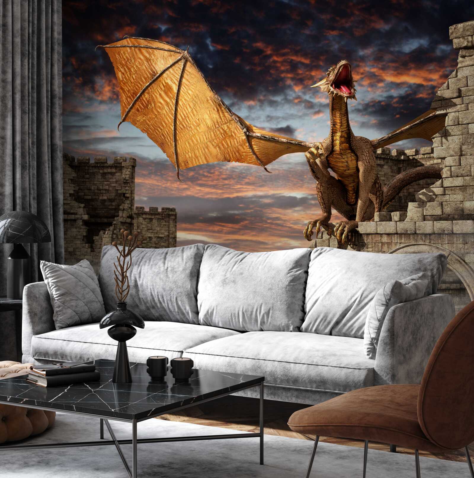 Fototapet dragon într-o fortăreață de piatră