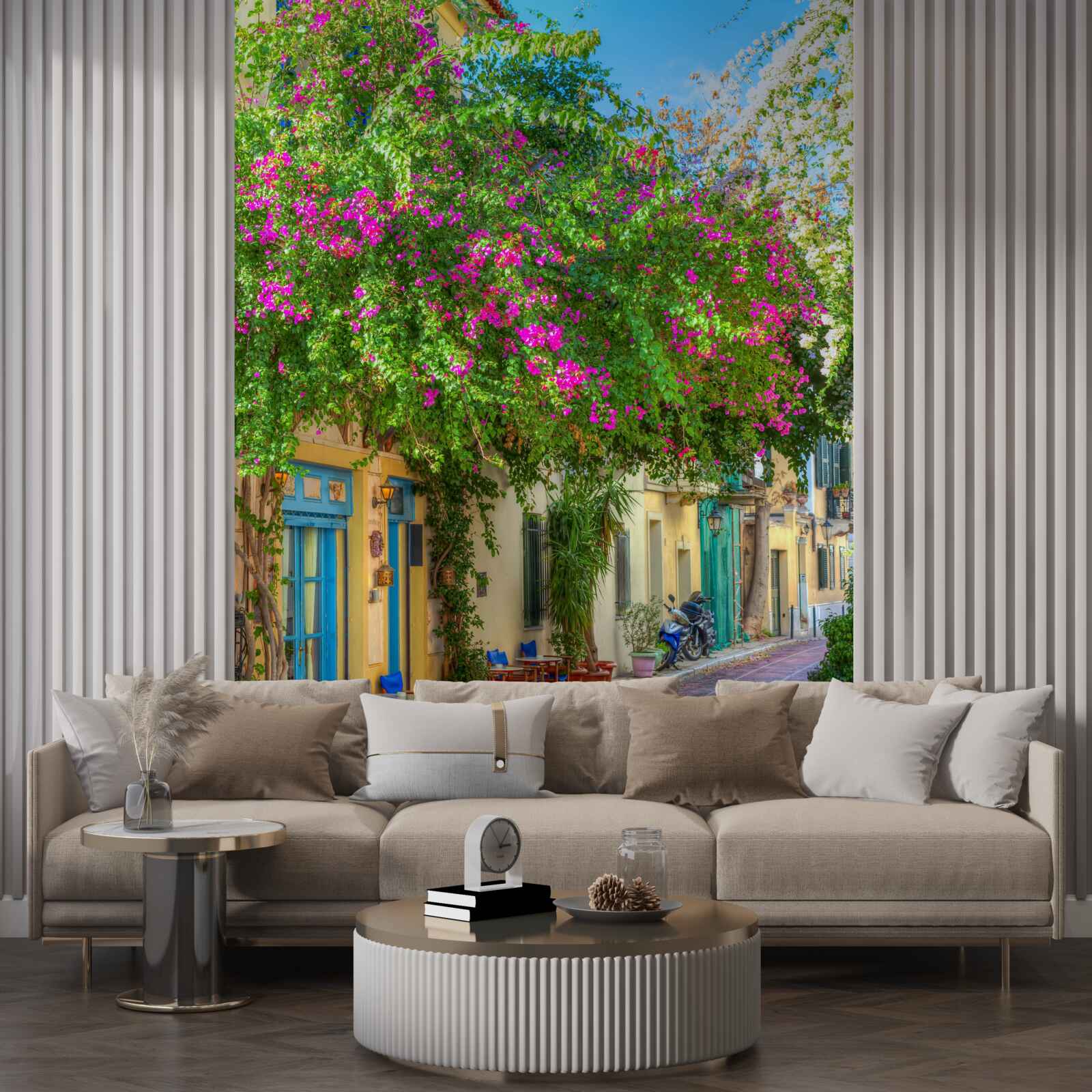 Fototapet verdeață densă deasupra caselor