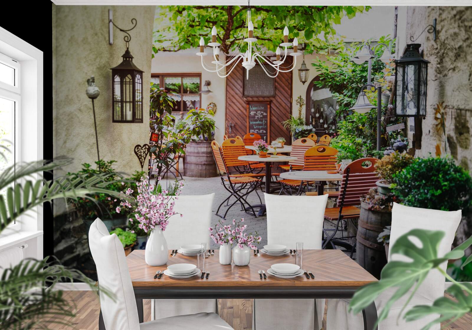 Fototapet cafenea mică cu o masă în partea istorică a orașului