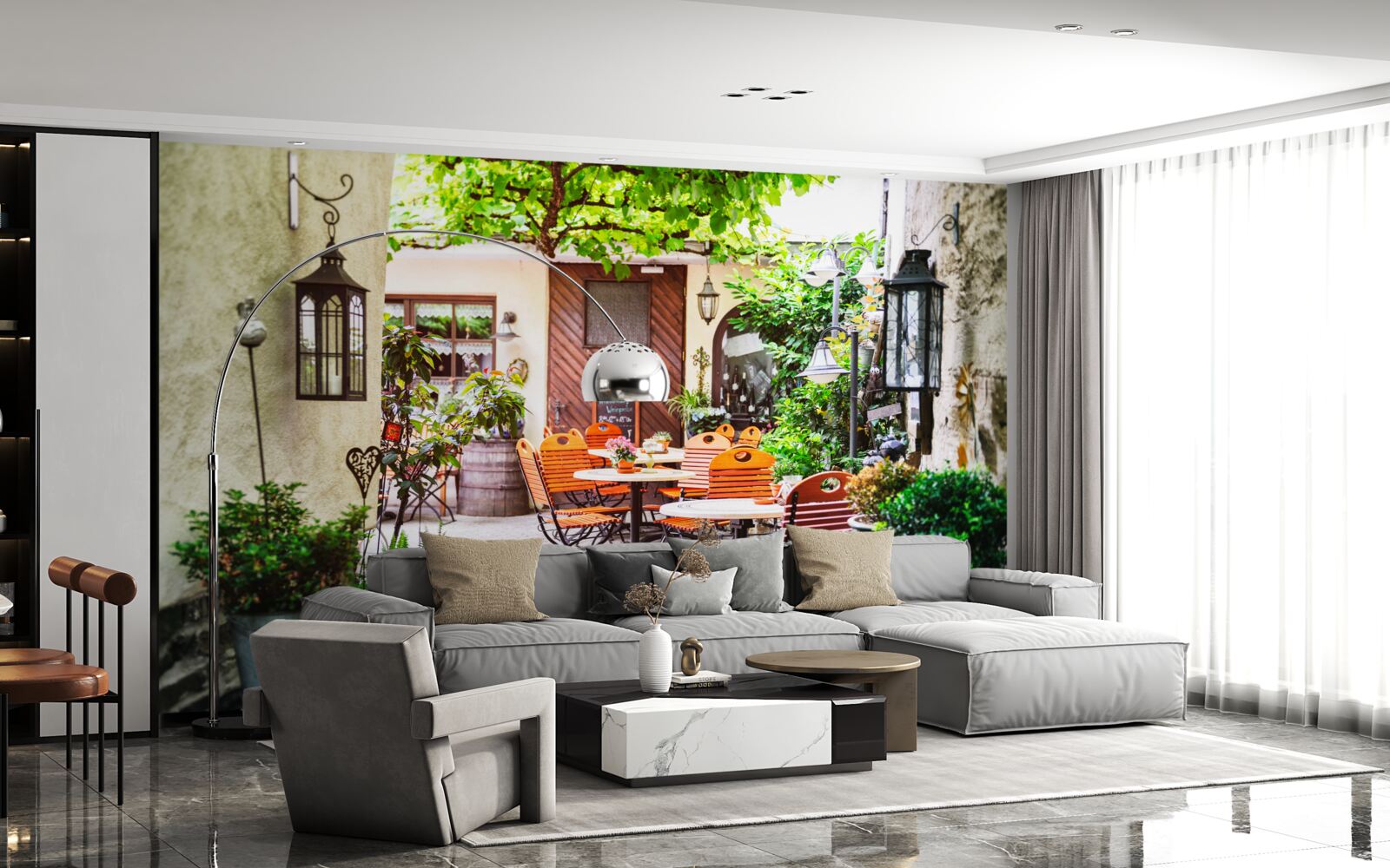 Fototapet cafenea mică cu o masă în partea istorică a orașului