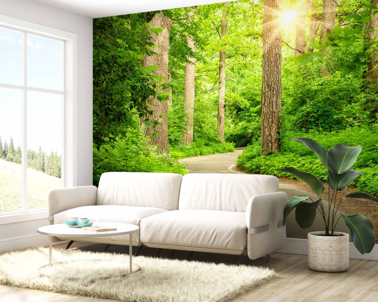 Fototapet zi luminoasă în pădurea de smarald