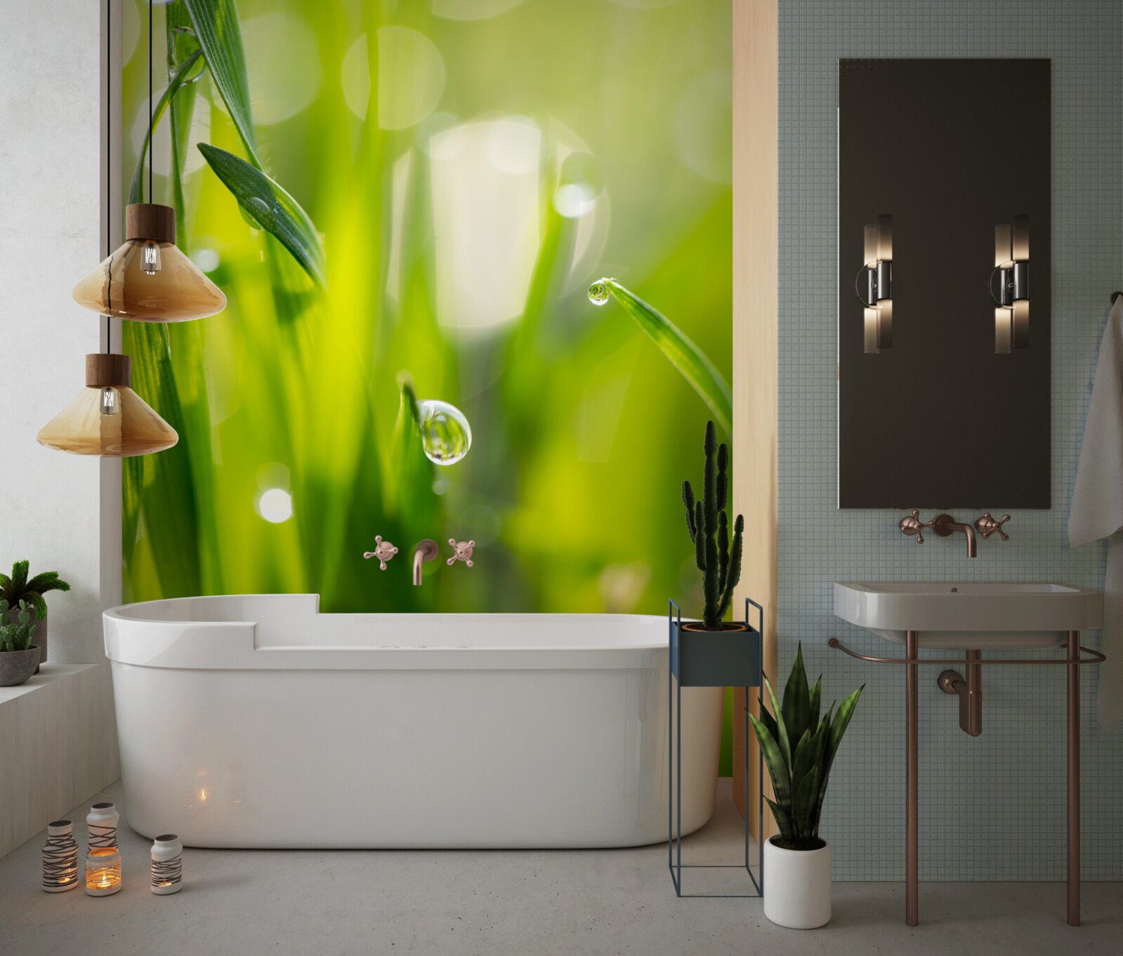 Fototapet roua dimineții cade pe iarbă