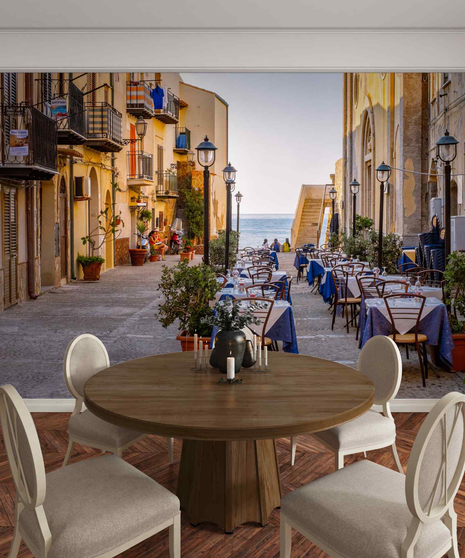 Fototapet facilitate pe mal în partea istorică a orașului