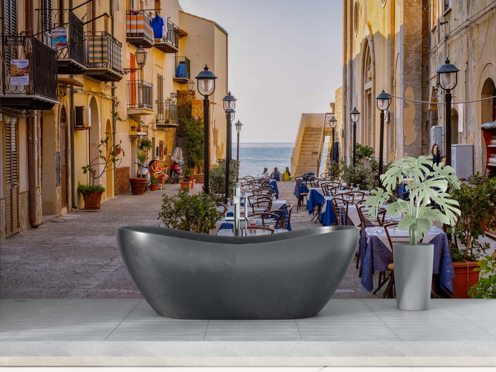 Fototapet facilitate pe mal în partea istorică a orașului