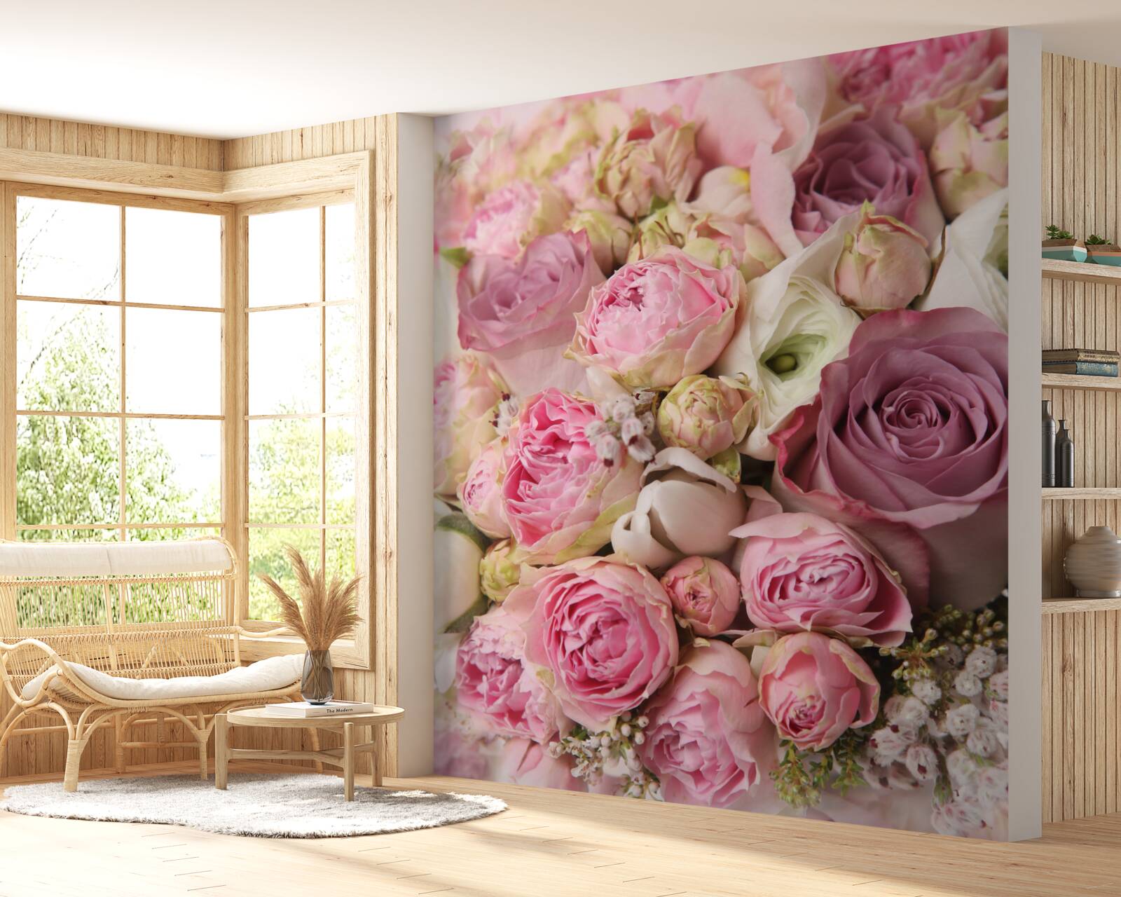 Fototapet compoziție de trandafiri și lalele într-o formă neobișnuită