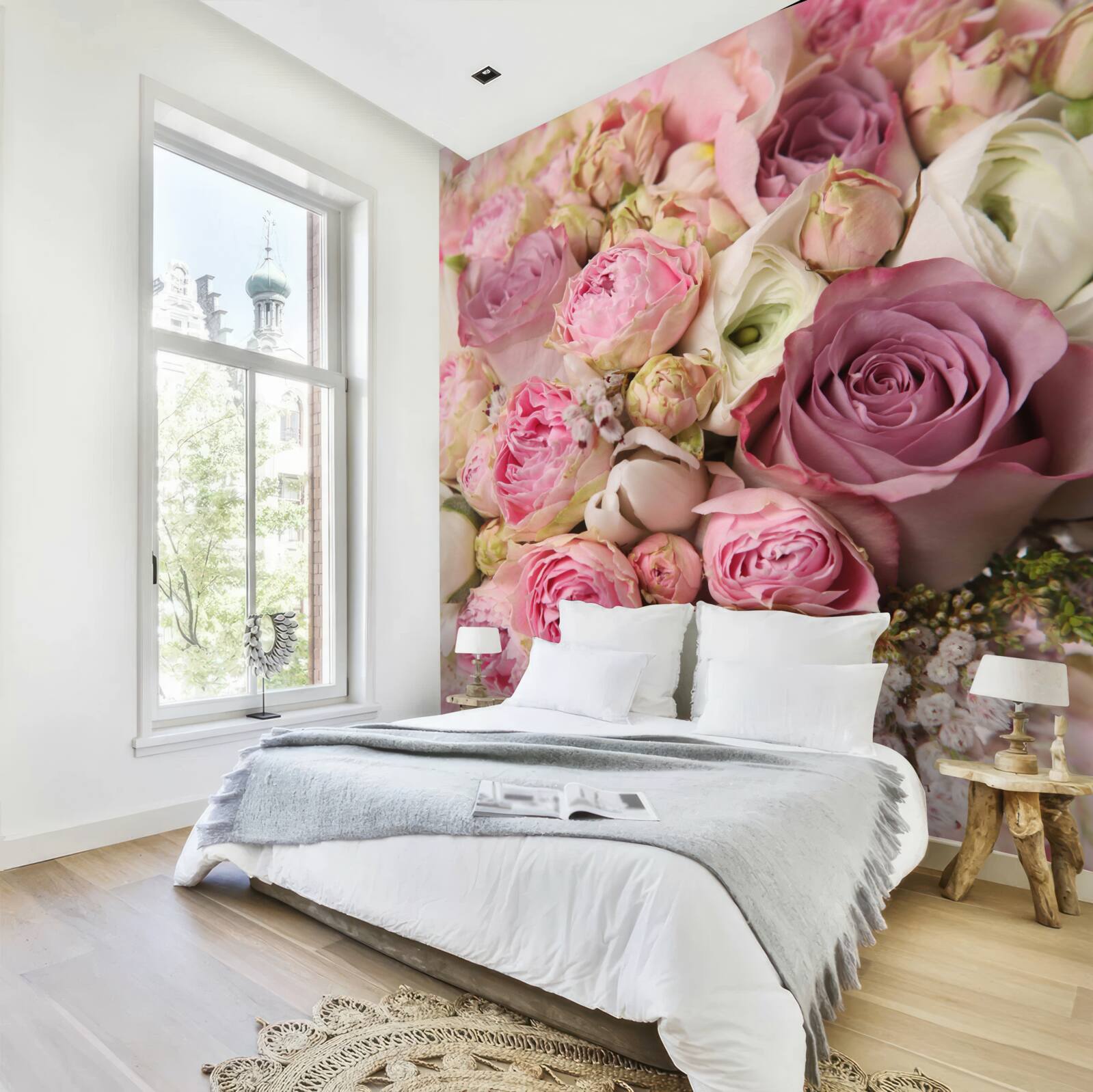 Fototapet compoziție de trandafiri și lalele într-o formă neobișnuită