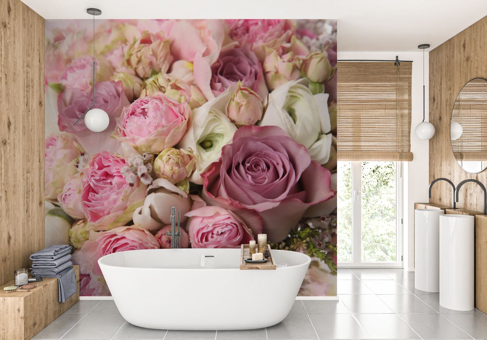 Fototapet compoziție de trandafiri și lalele într-o formă neobișnuită