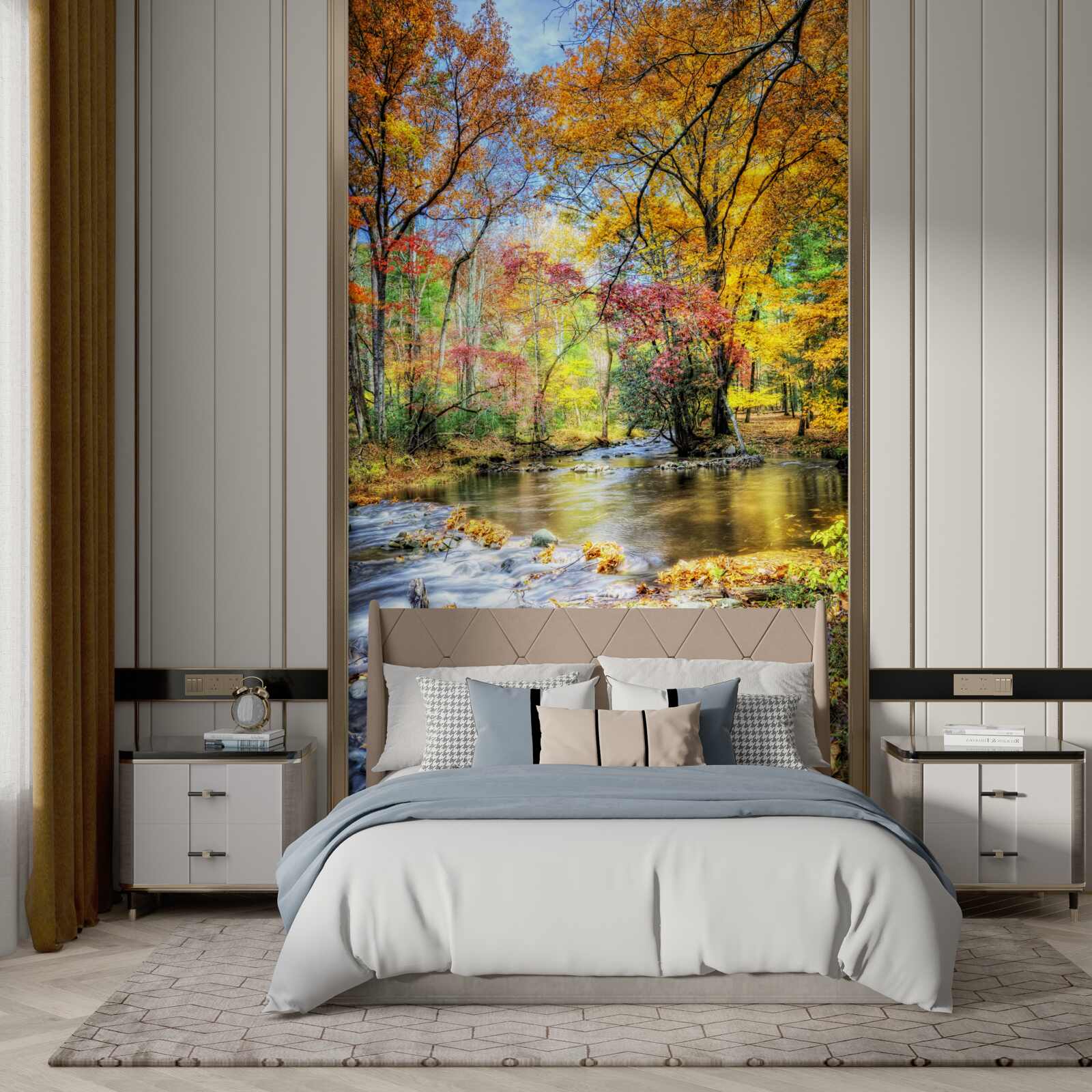 Fototapet pădure în toamnă și un râu în munți