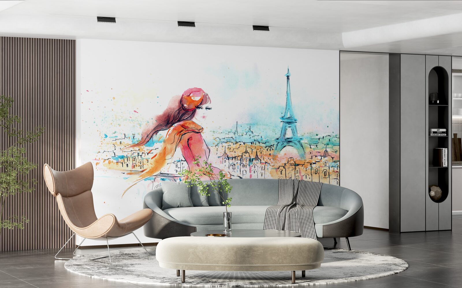 Fototapet fată plimbări prin acuarelă paris