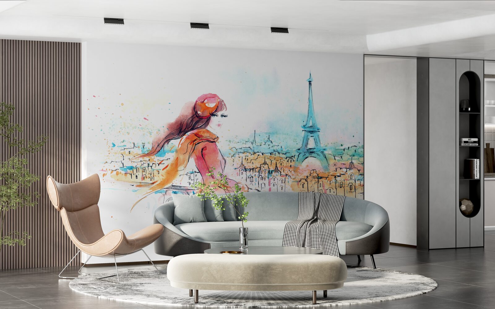 Fototapet fată plimbări prin acuarelă paris