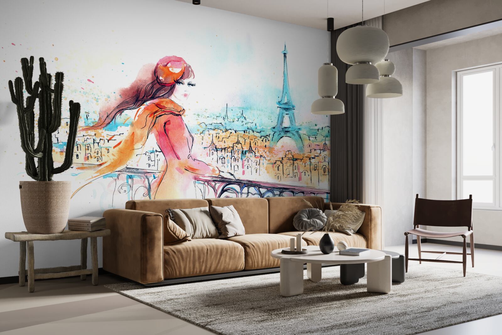 Fototapet fată plimbări prin acuarelă paris