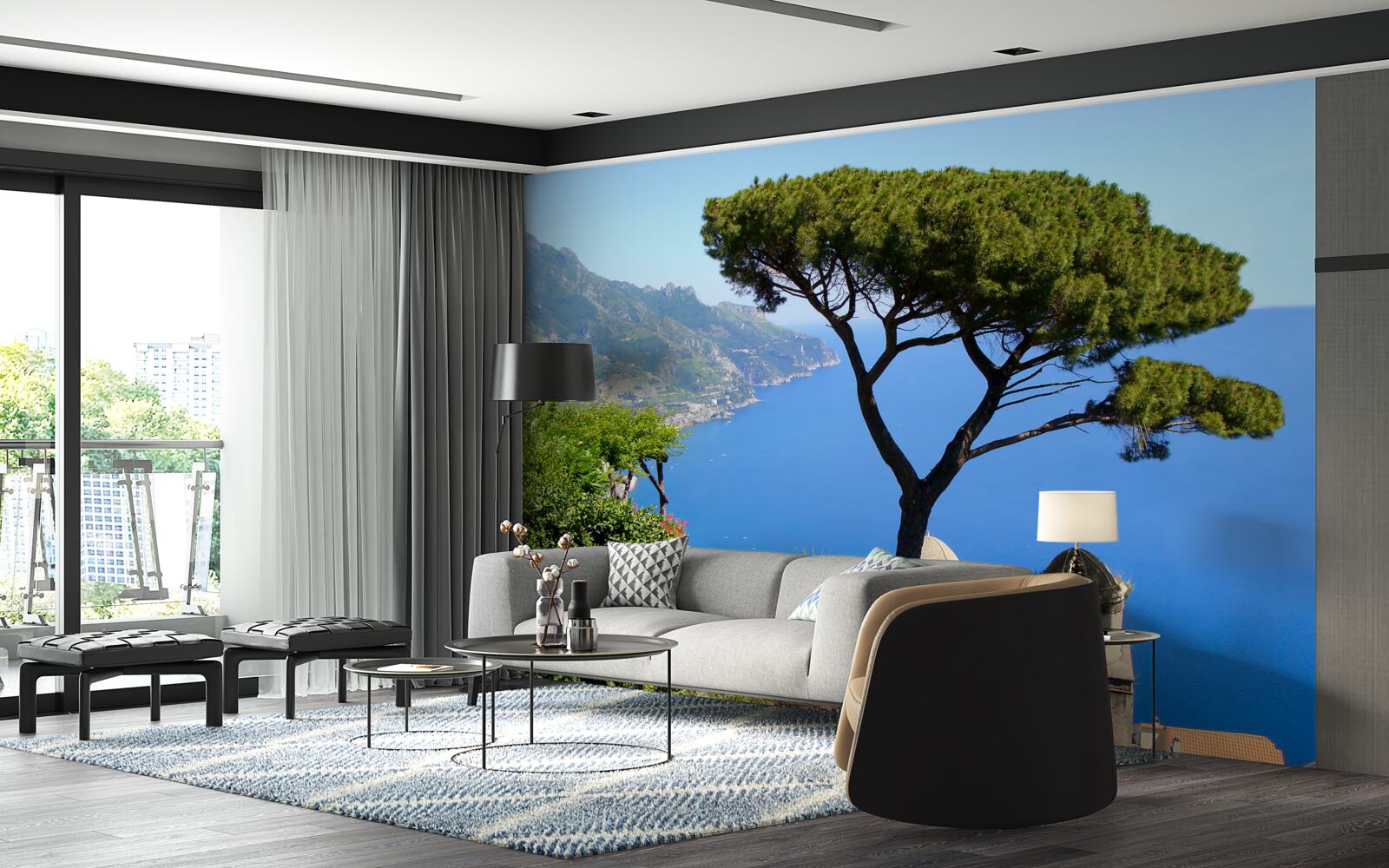 Fototapet un copac singuratic pe malul mării