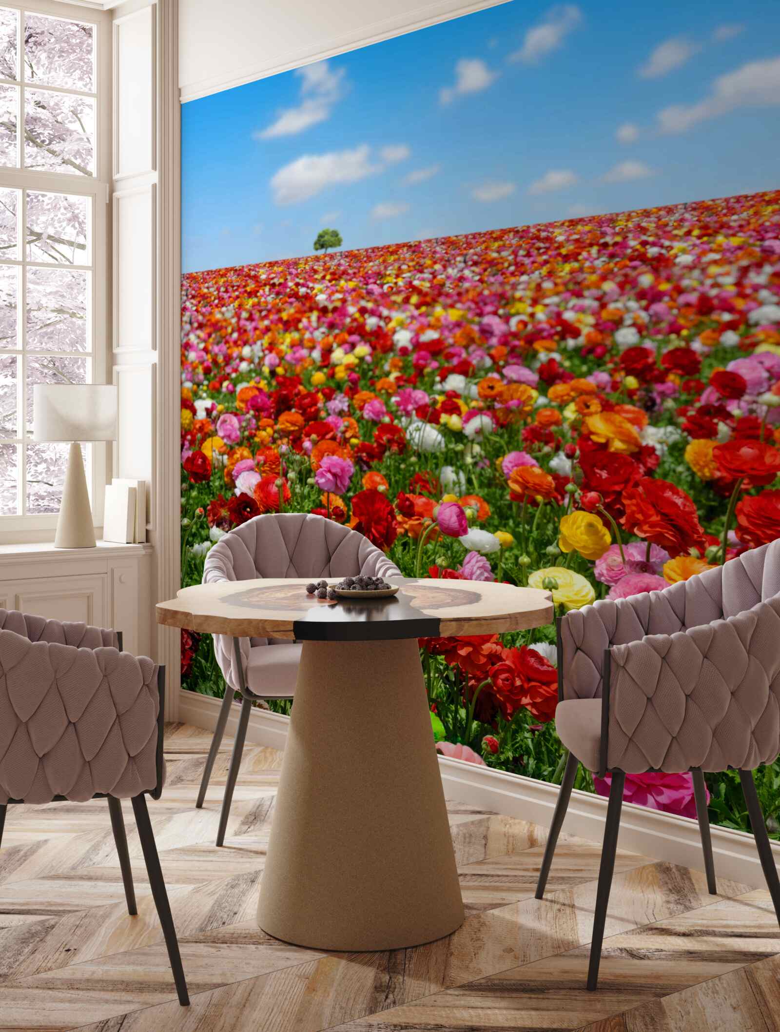 Fototapet o pajiște presărată cu o multitudine de flori colorate