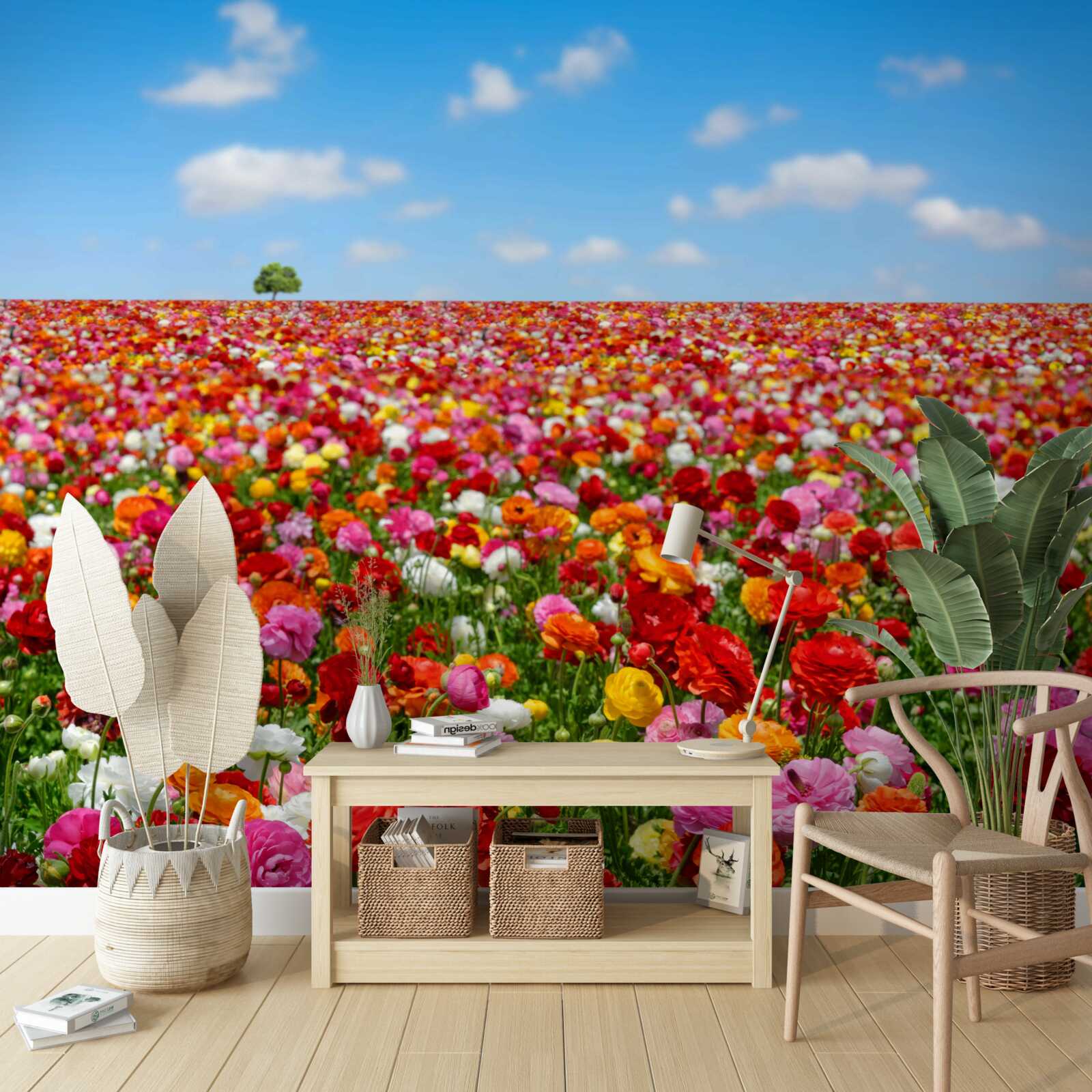 Fototapet o pajiște presărată cu o multitudine de flori colorate