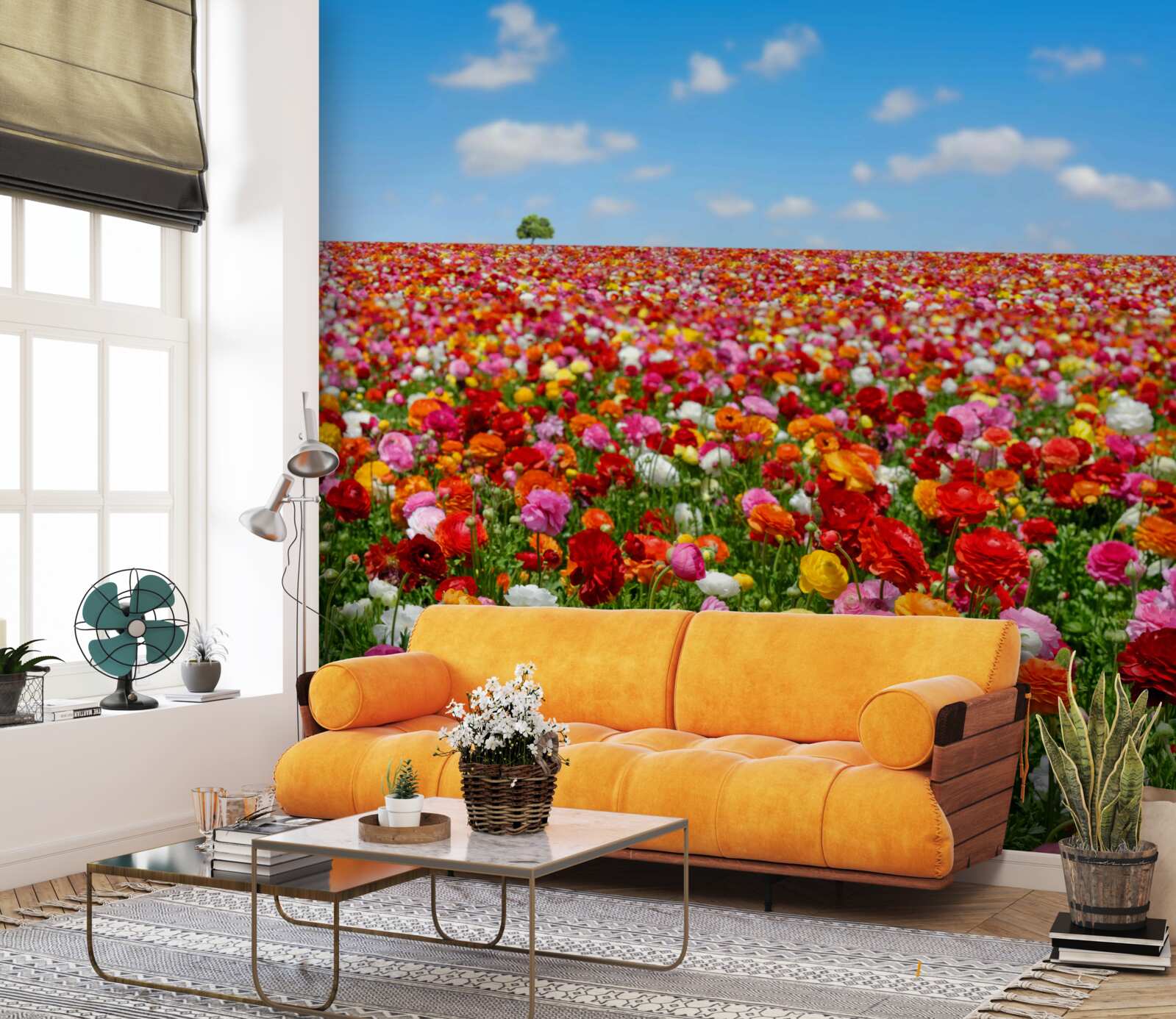 Fototapet o pajiște presărată cu o multitudine de flori colorate