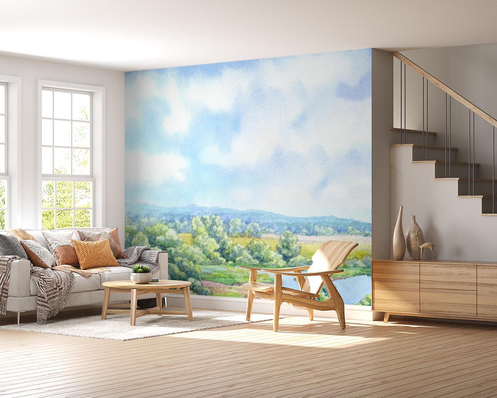 Fototapet o zi luminoasă pe o pajiște plină de plante înflorite