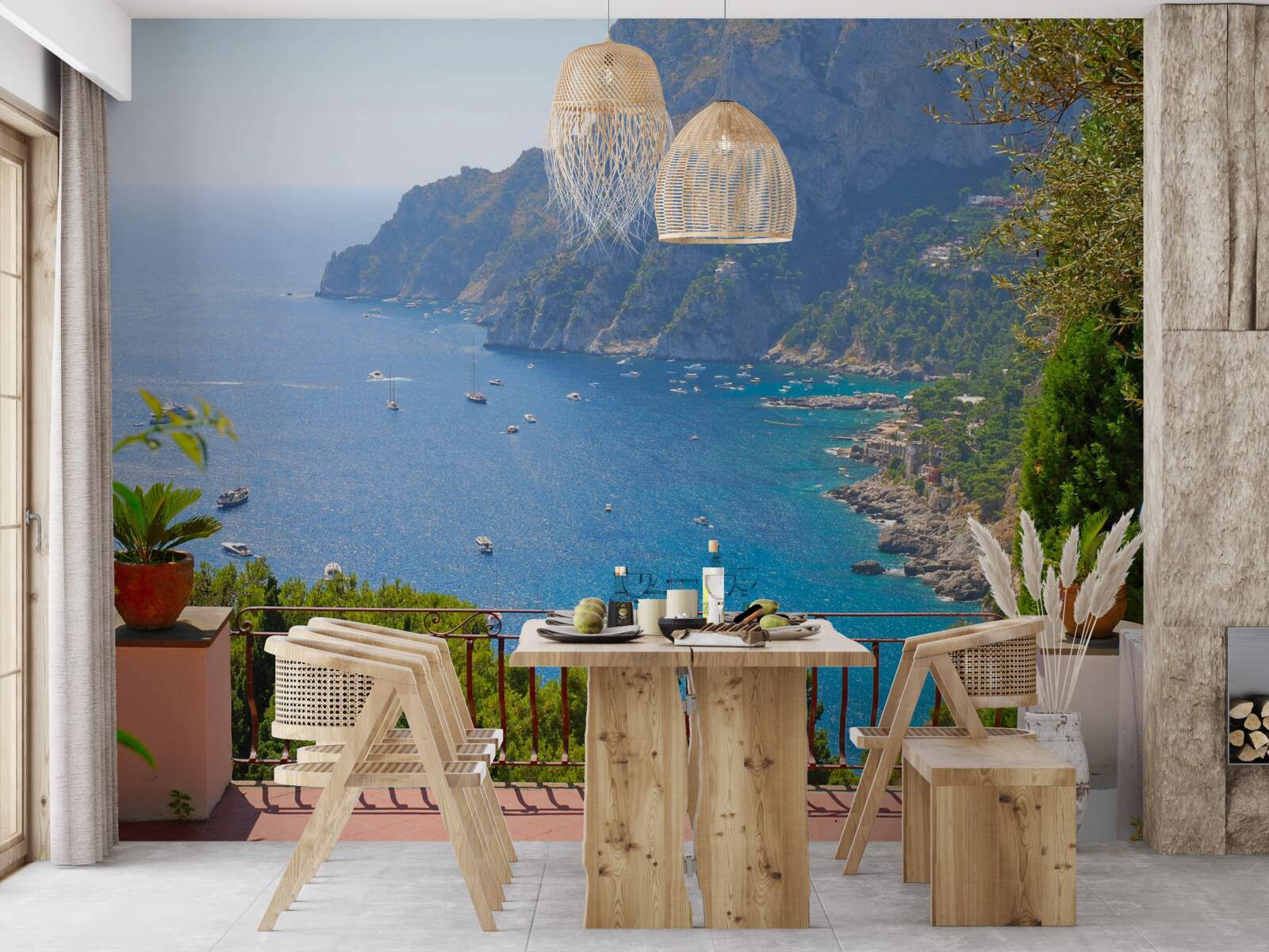 Fototapet terasă cu balcon și vedere la ocean