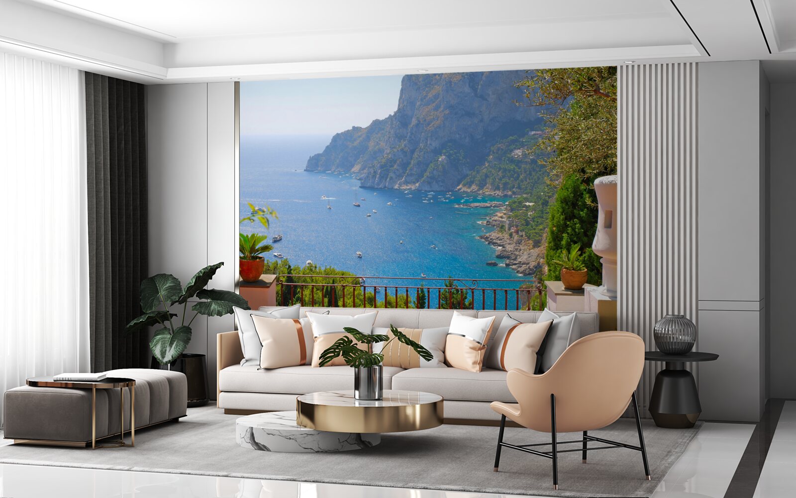 Fototapet terasă cu balcon și vedere la ocean