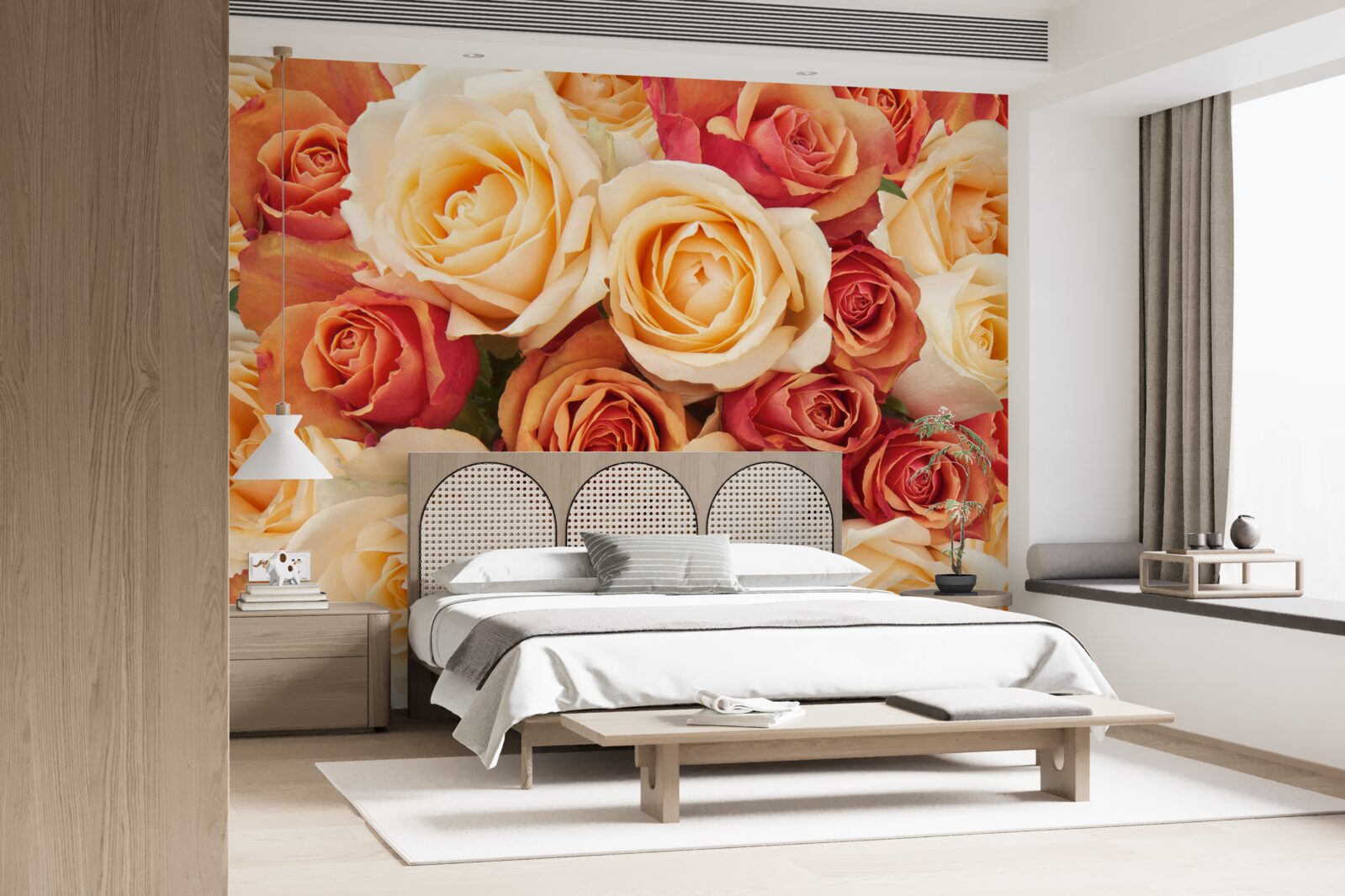 Fototapet trandafiri cu culori moi în tonuri deschise și piersică