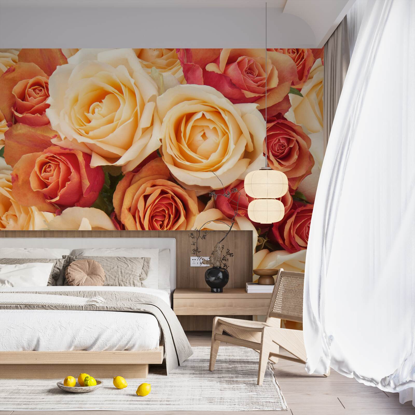 Fototapet trandafiri cu culori moi în tonuri deschise și piersică