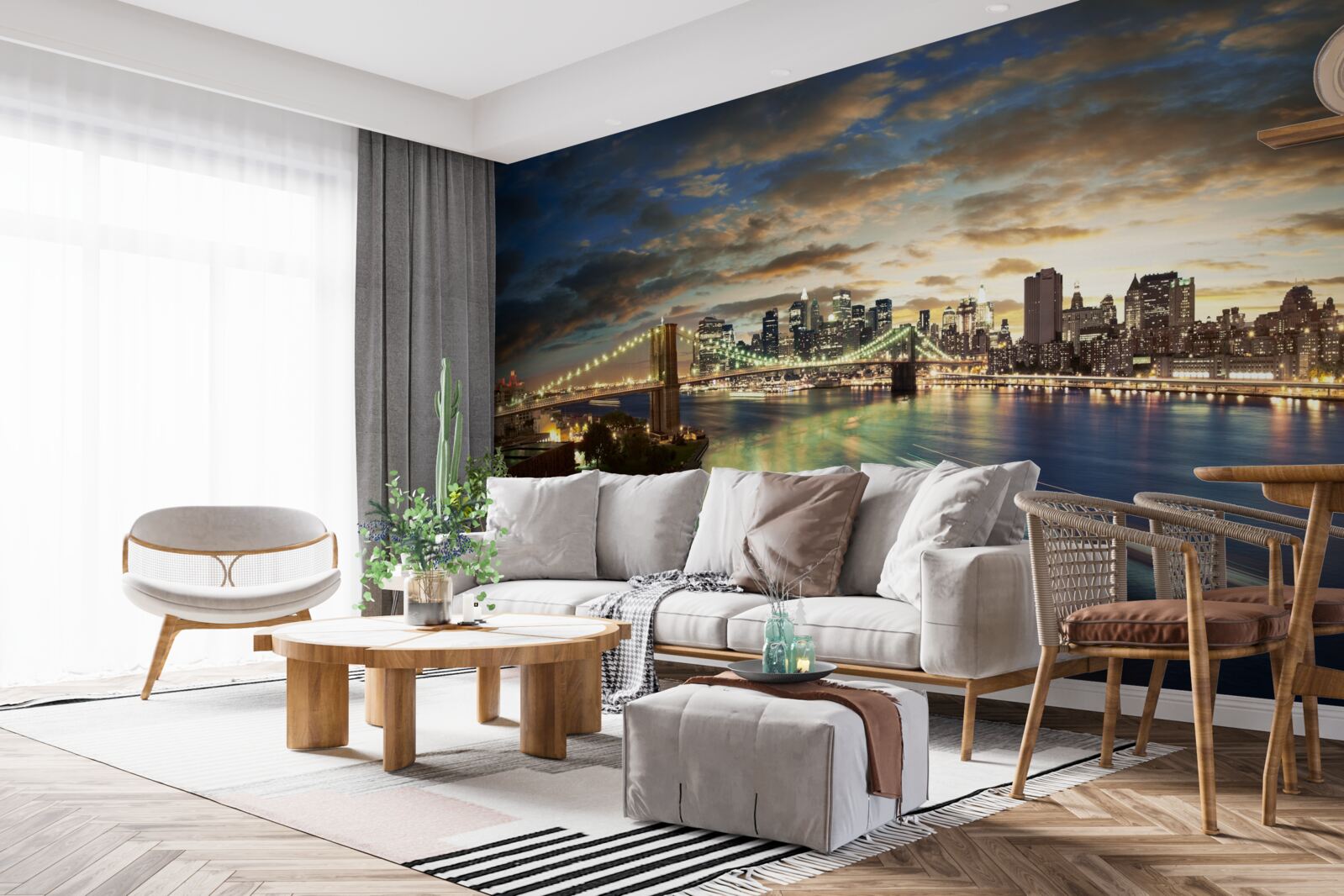 Fototapet iluminarea nocturnă a orașului new york la marginea apei