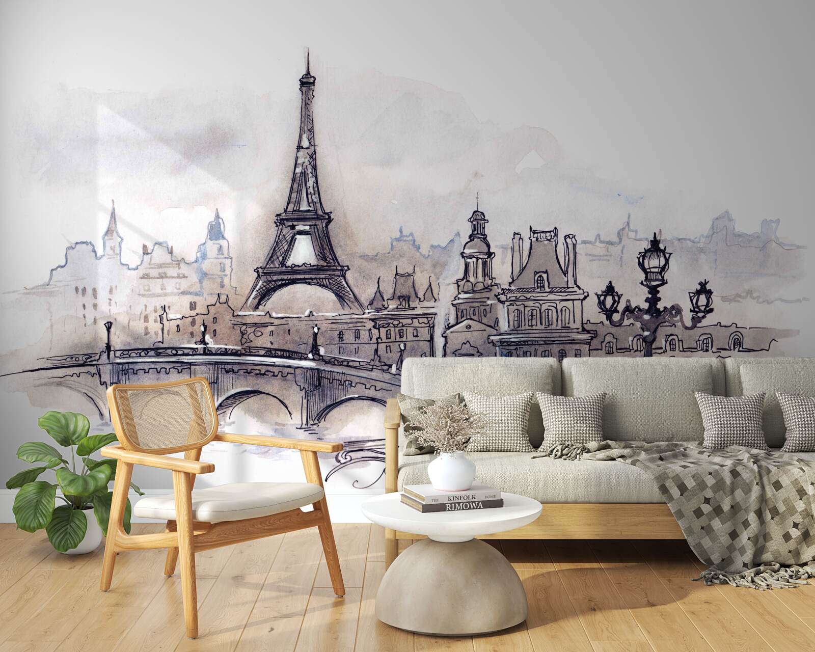 Fototapet turnul eiffel și schițe arhitecturale în creion