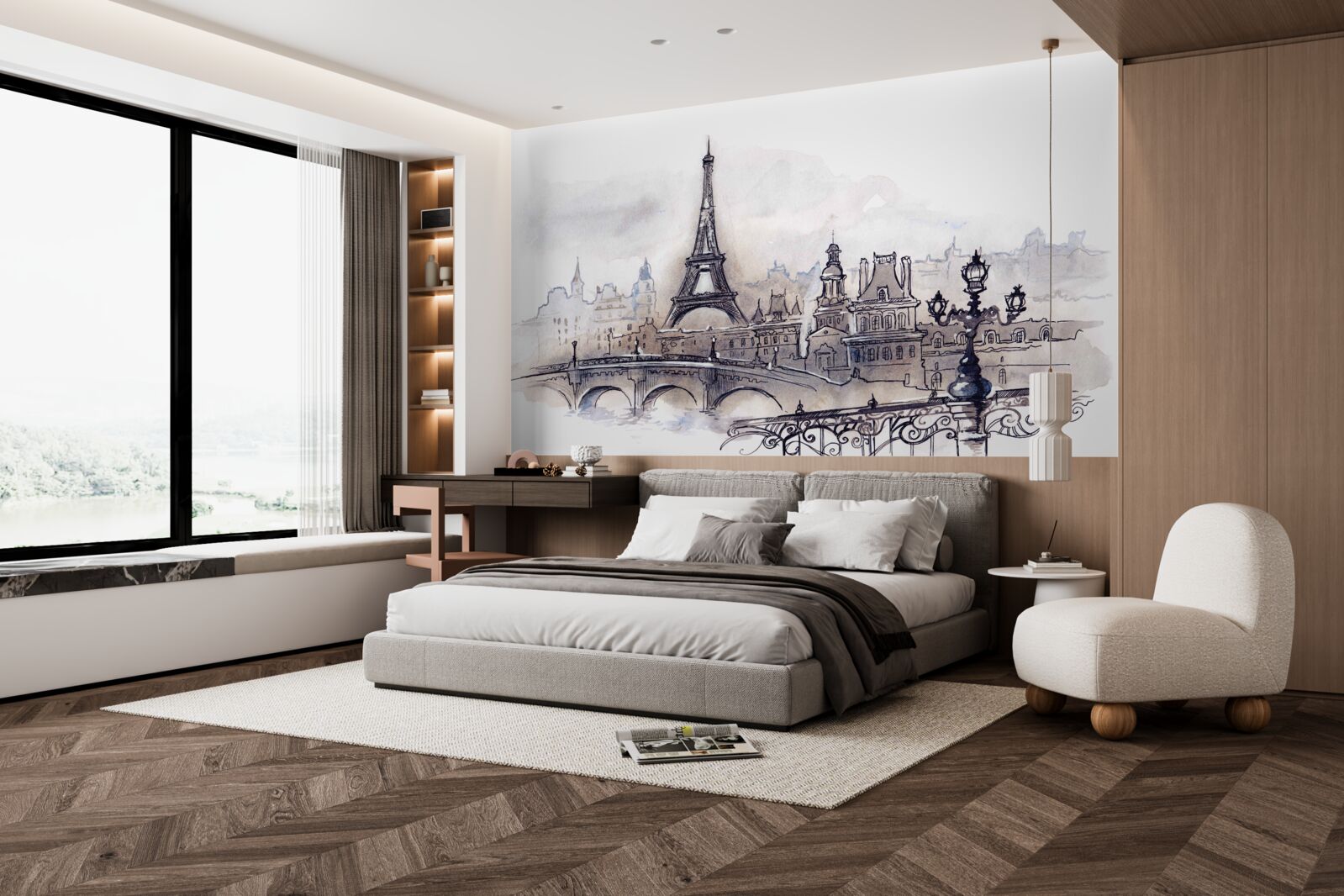 Fototapet turnul eiffel și schițe arhitecturale în creion