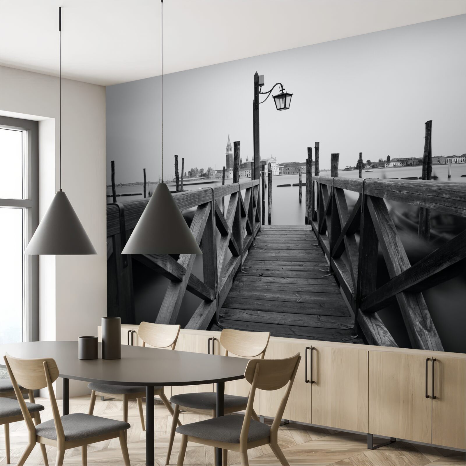 Fototapet terasament din lemn lângă apă