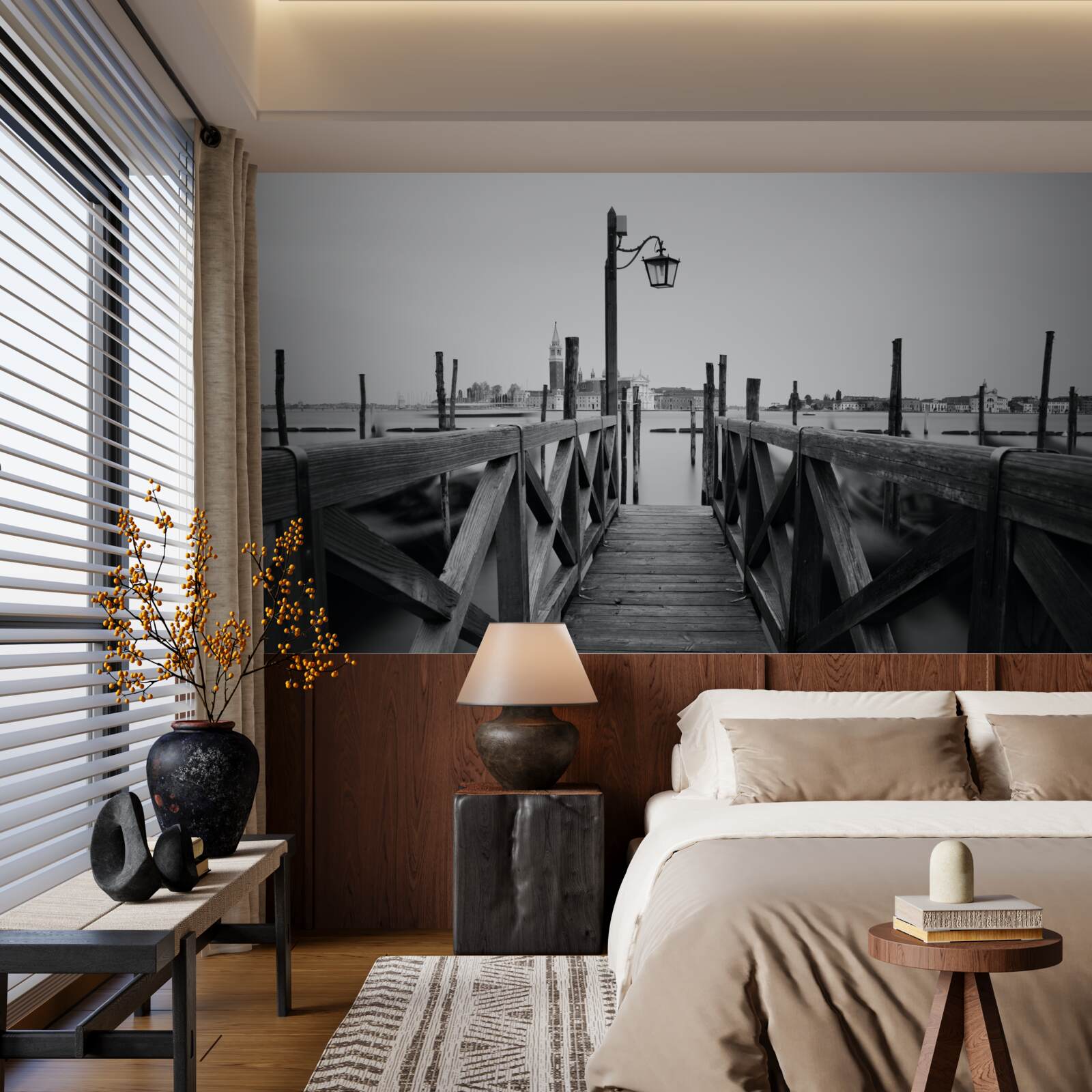 Fototapet terasament din lemn lângă apă