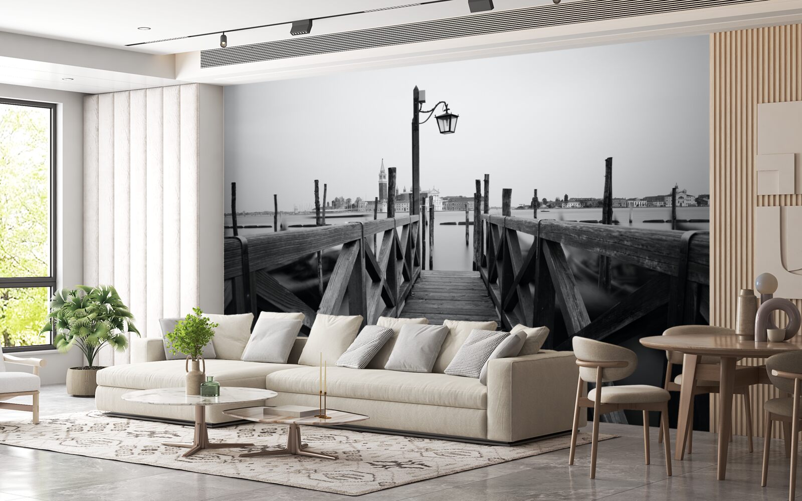 Fototapet terasament din lemn lângă apă