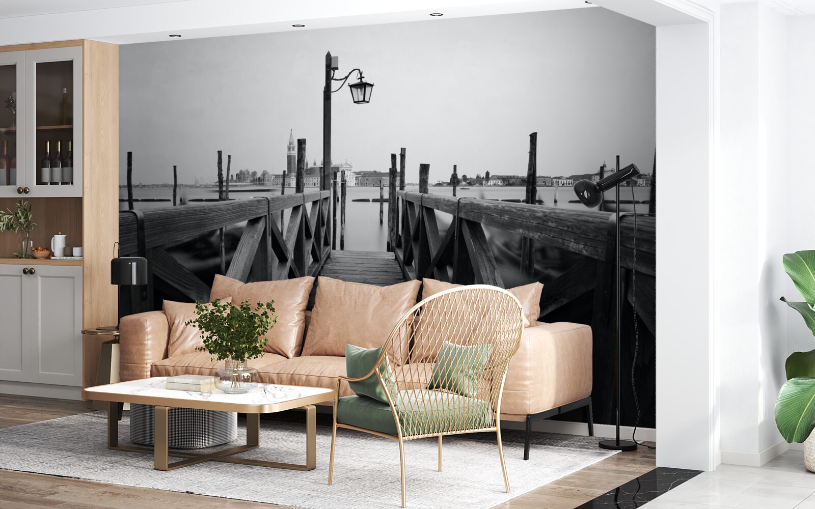 Fototapet terasament din lemn lângă apă