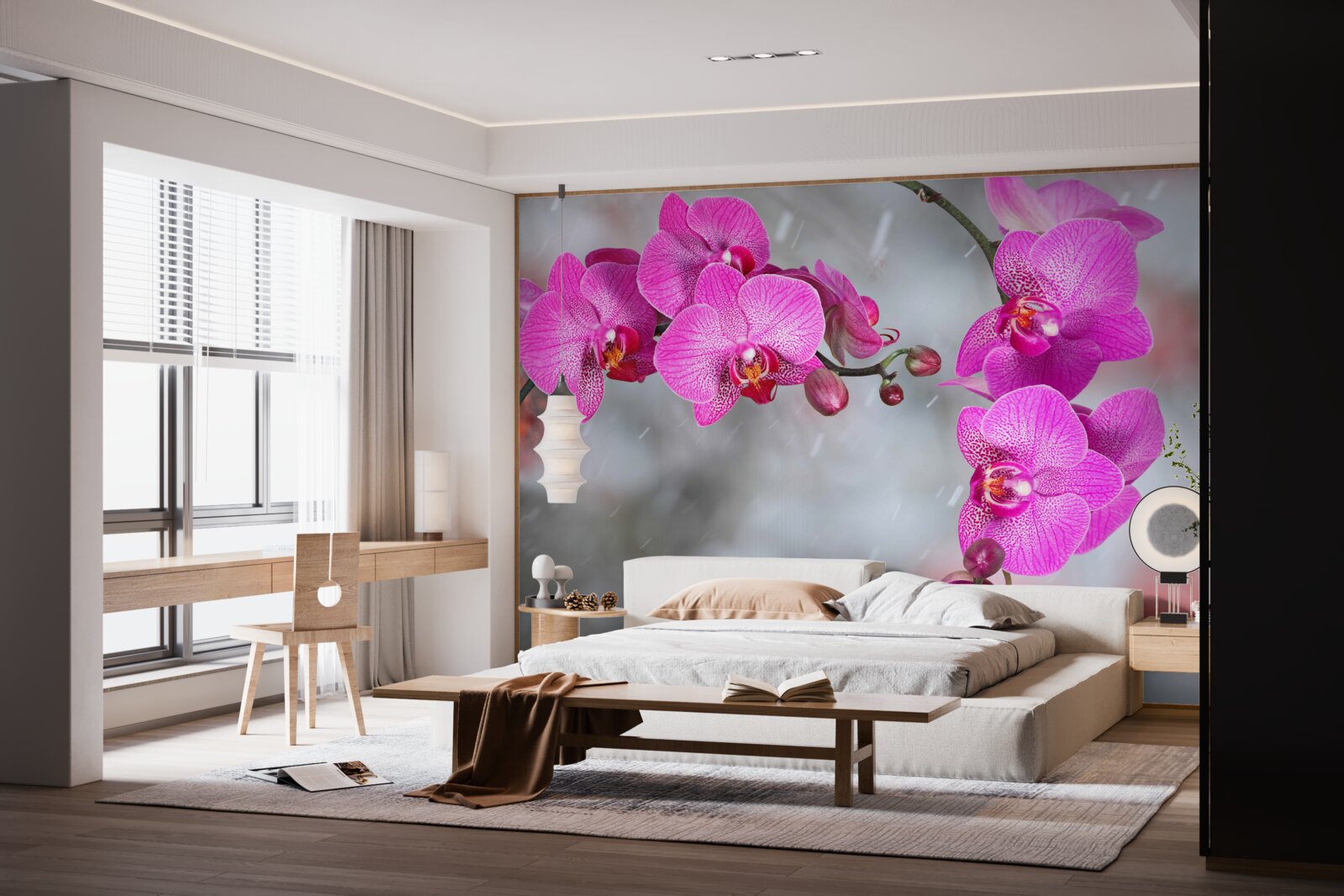 Fototapet orhideele roz înfloresc în ploaie