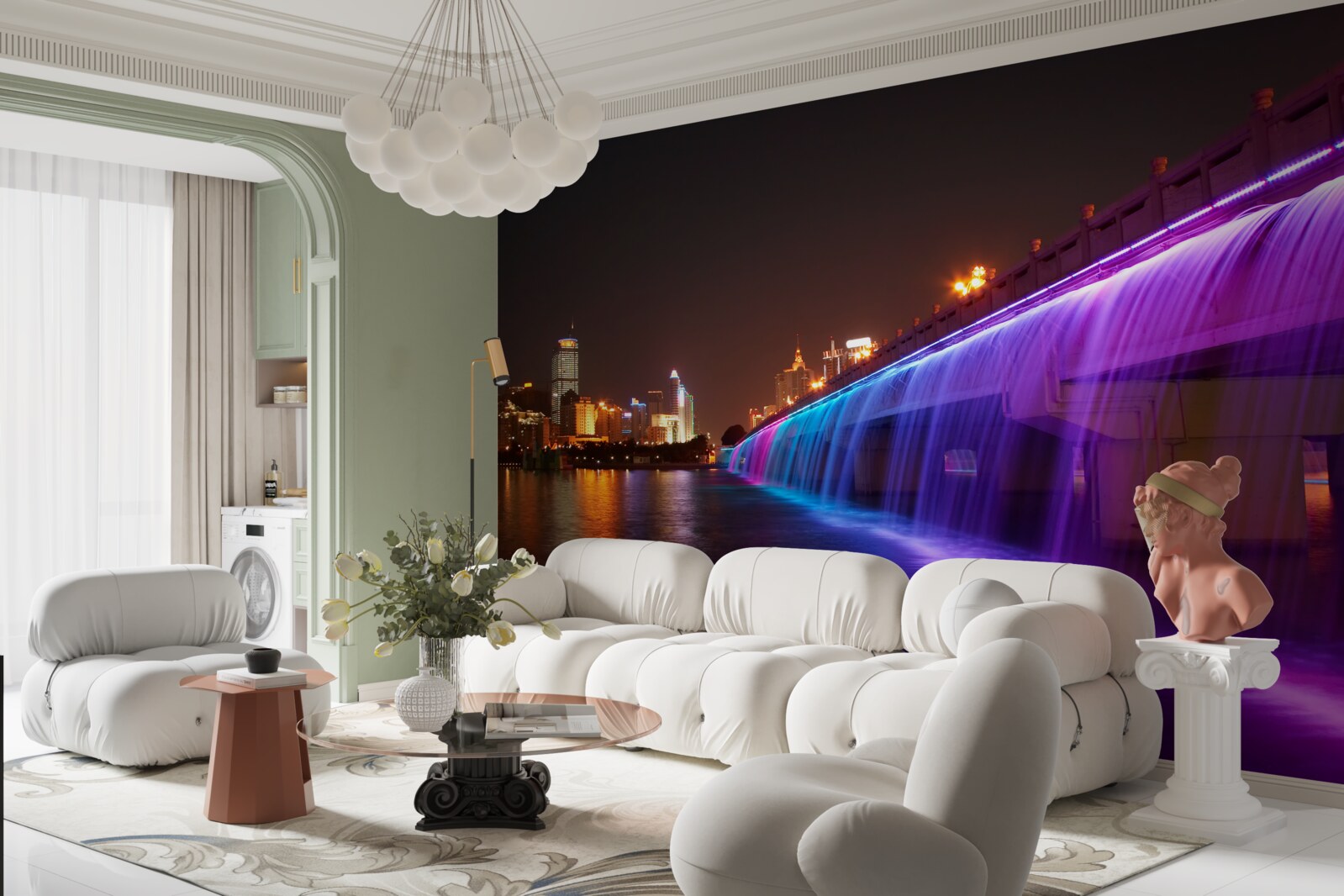 Fototapet iluminare luminescentă a apei lângă pod