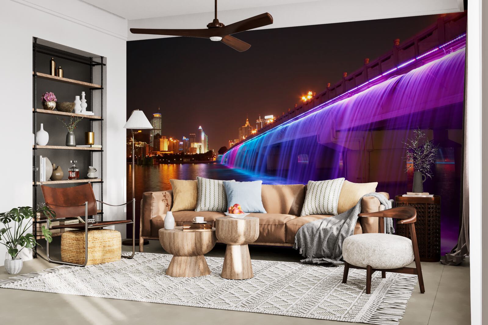 Fototapet iluminare luminescentă a apei lângă pod