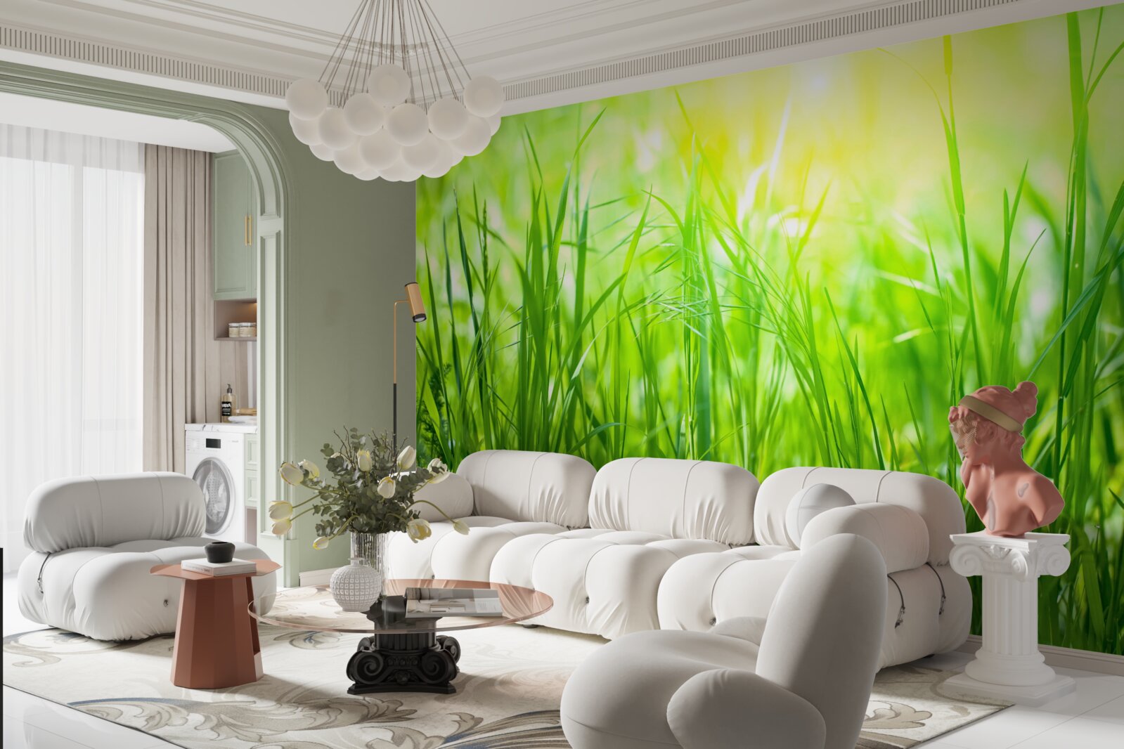 Fototapet roua dimineții cade în lumina soarelui