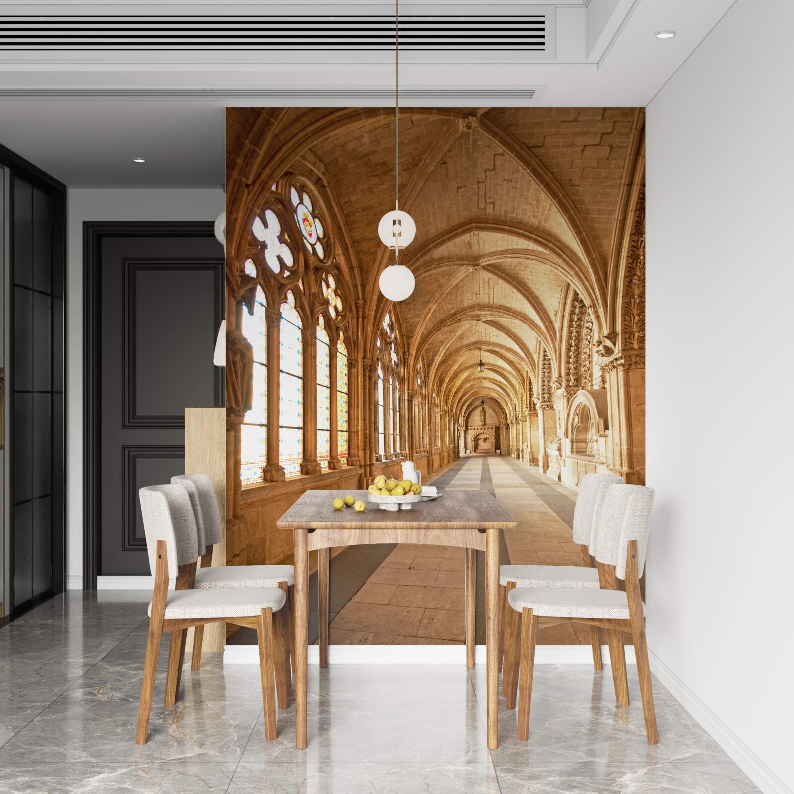 Fototapet bolți vechi din piatră cu vitralii