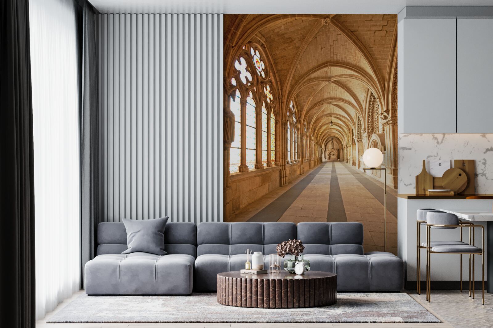 Fototapet bolți vechi din piatră cu vitralii