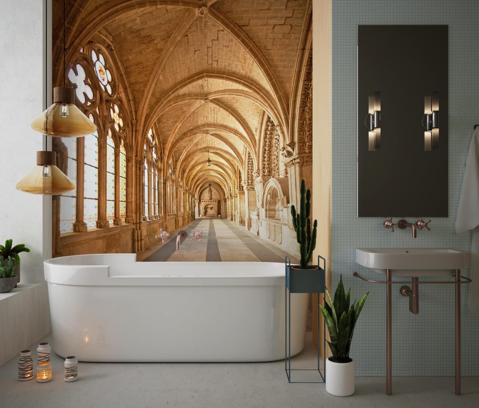 Fototapet bolți vechi din piatră cu vitralii