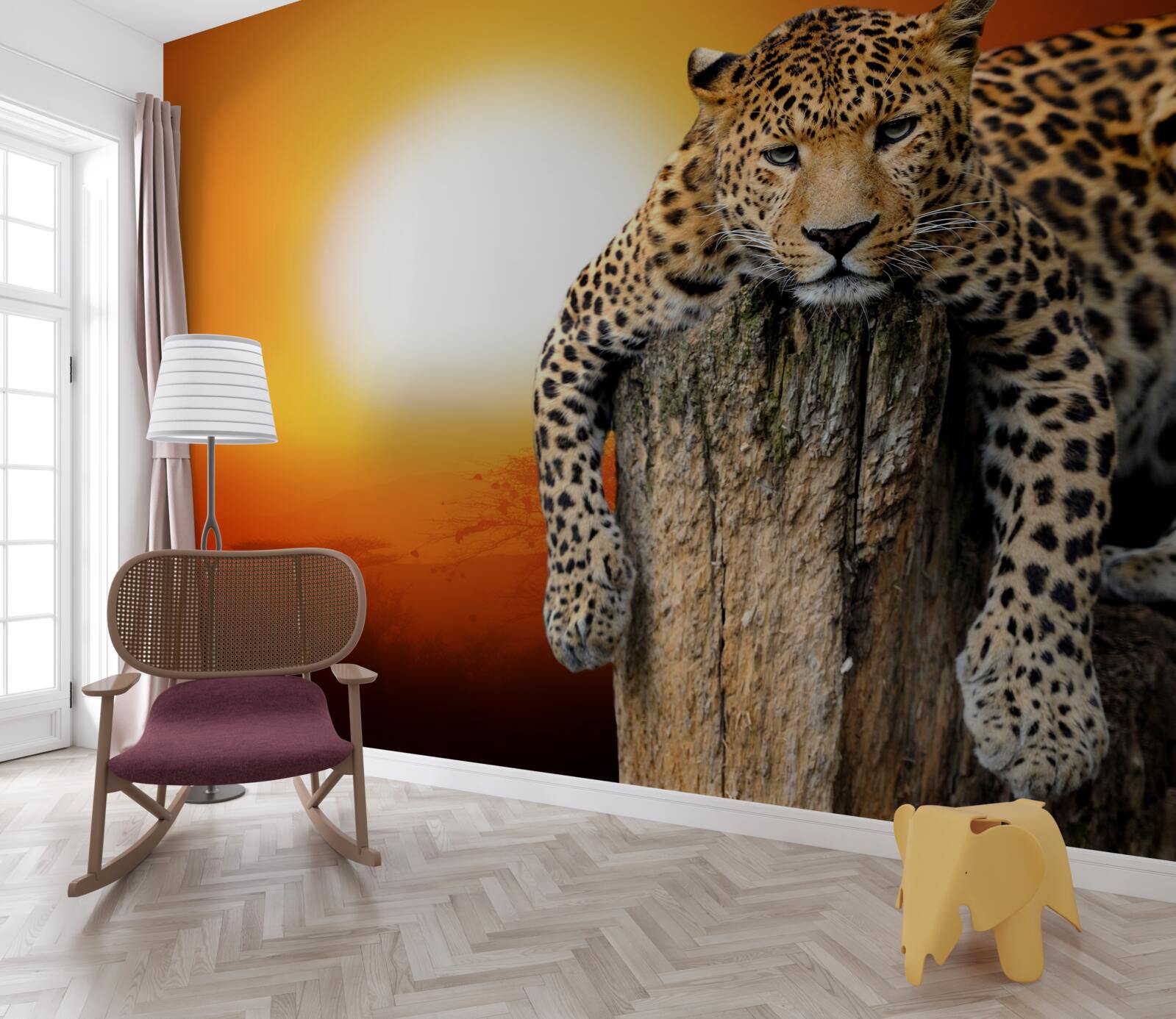 Fototapet leopard bucurându-se de apus