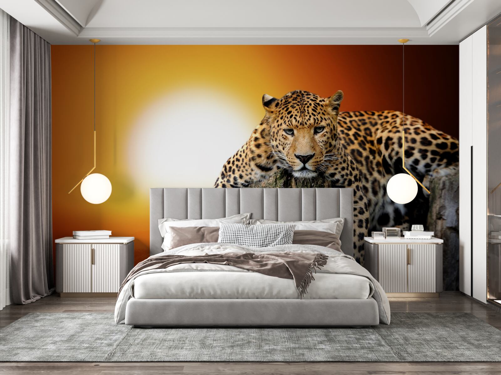 Fototapet leopard bucurându-se de apus