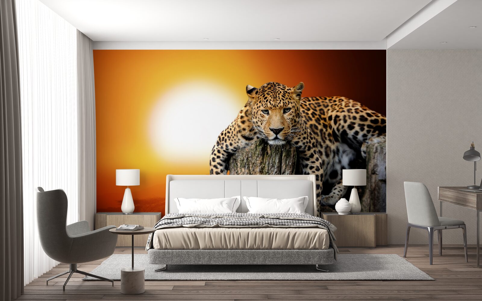 Fototapet leopard bucurându-se de apus