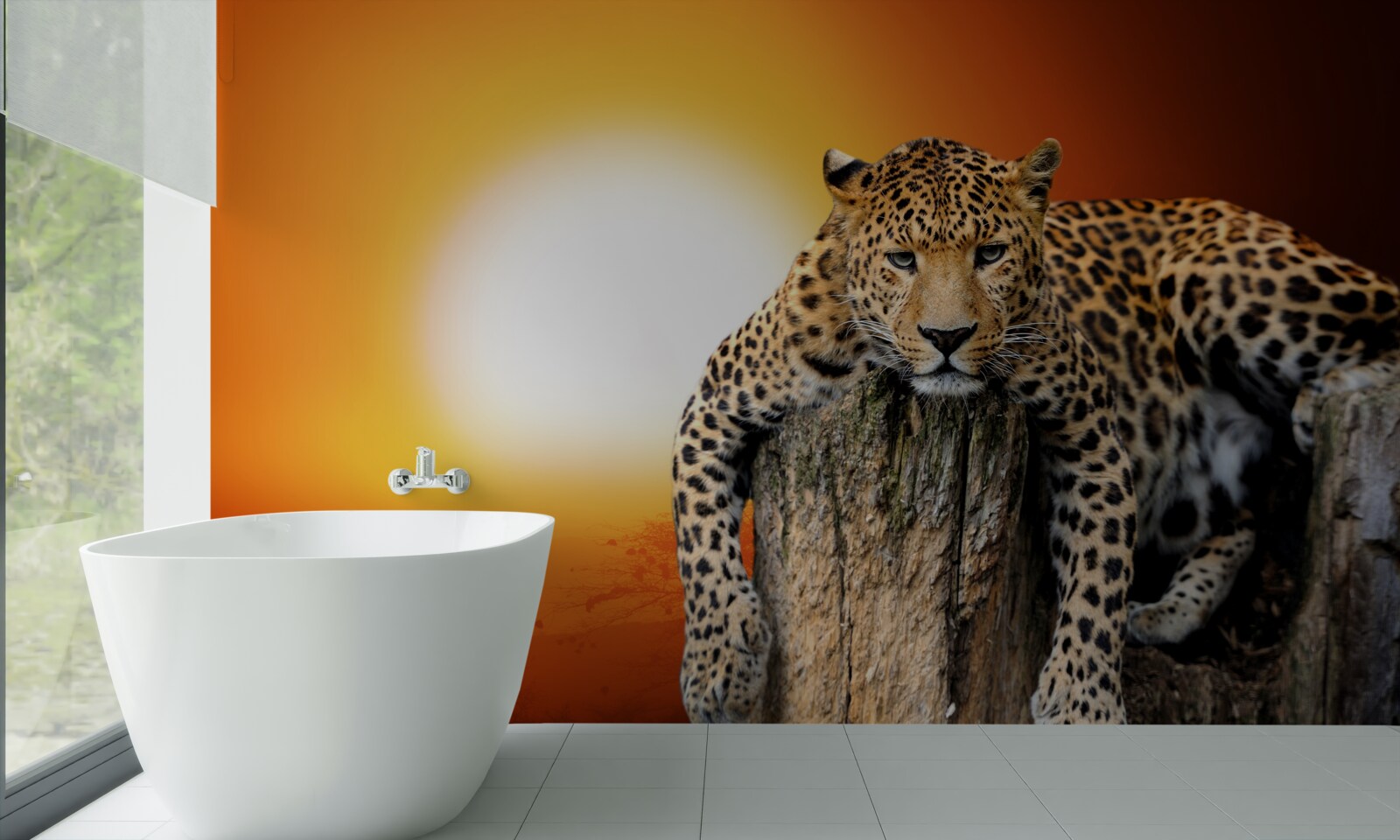 Fototapet leopard bucurându-se de apus