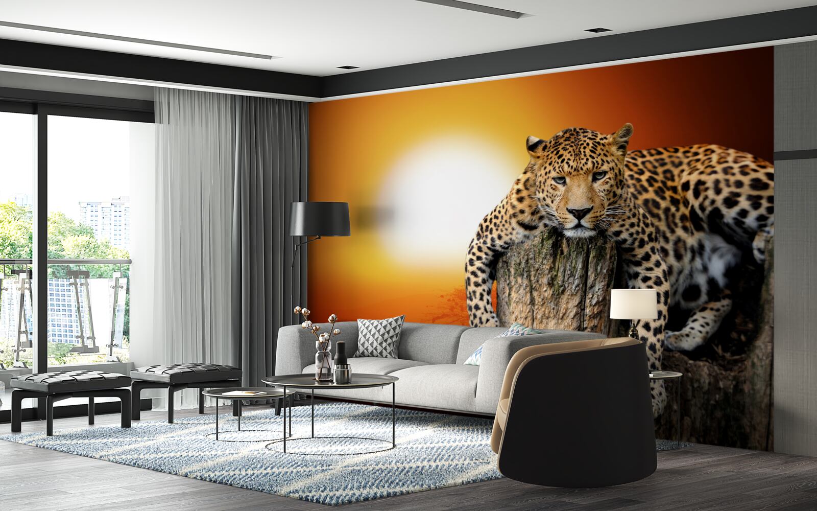 Fototapet leopard bucurându-se de apus