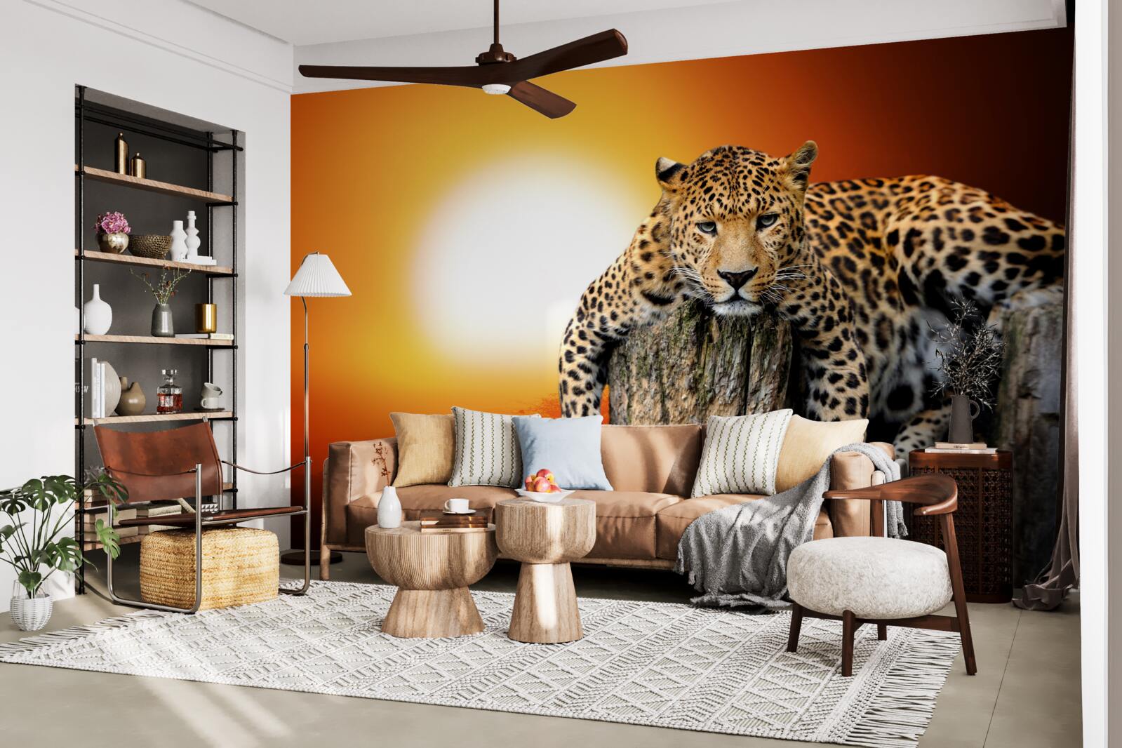 Fototapet leopard bucurându-se de apus