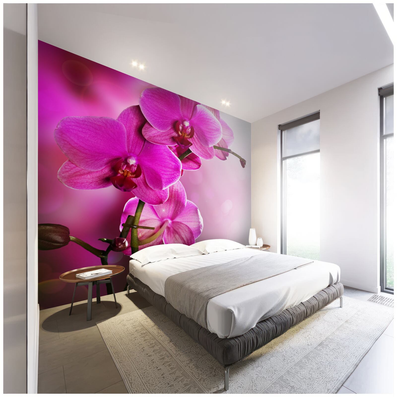 Fototapet o ramură grațioasă a unei orhidee liliac în lumina soarelui