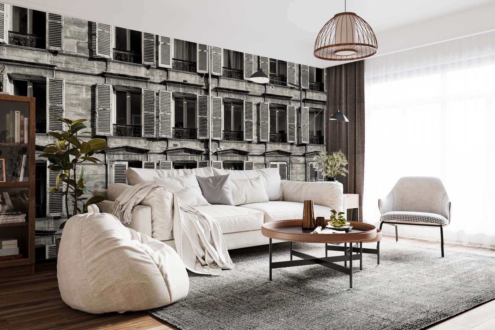 Fototapet ventilatoare de fereastră într-o paletă alb-negru