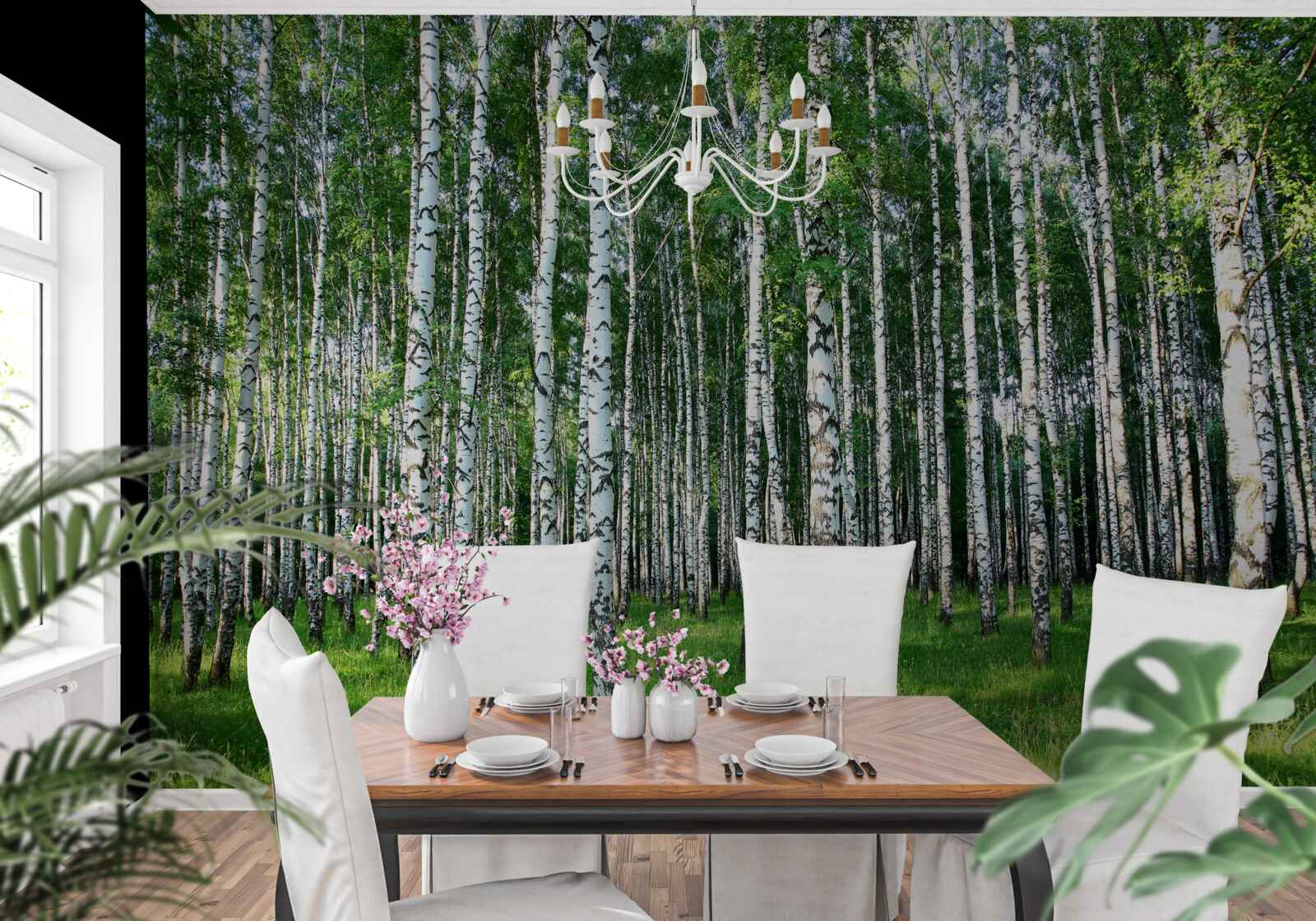 Fototapet mesteacăn subțire în decor de vară