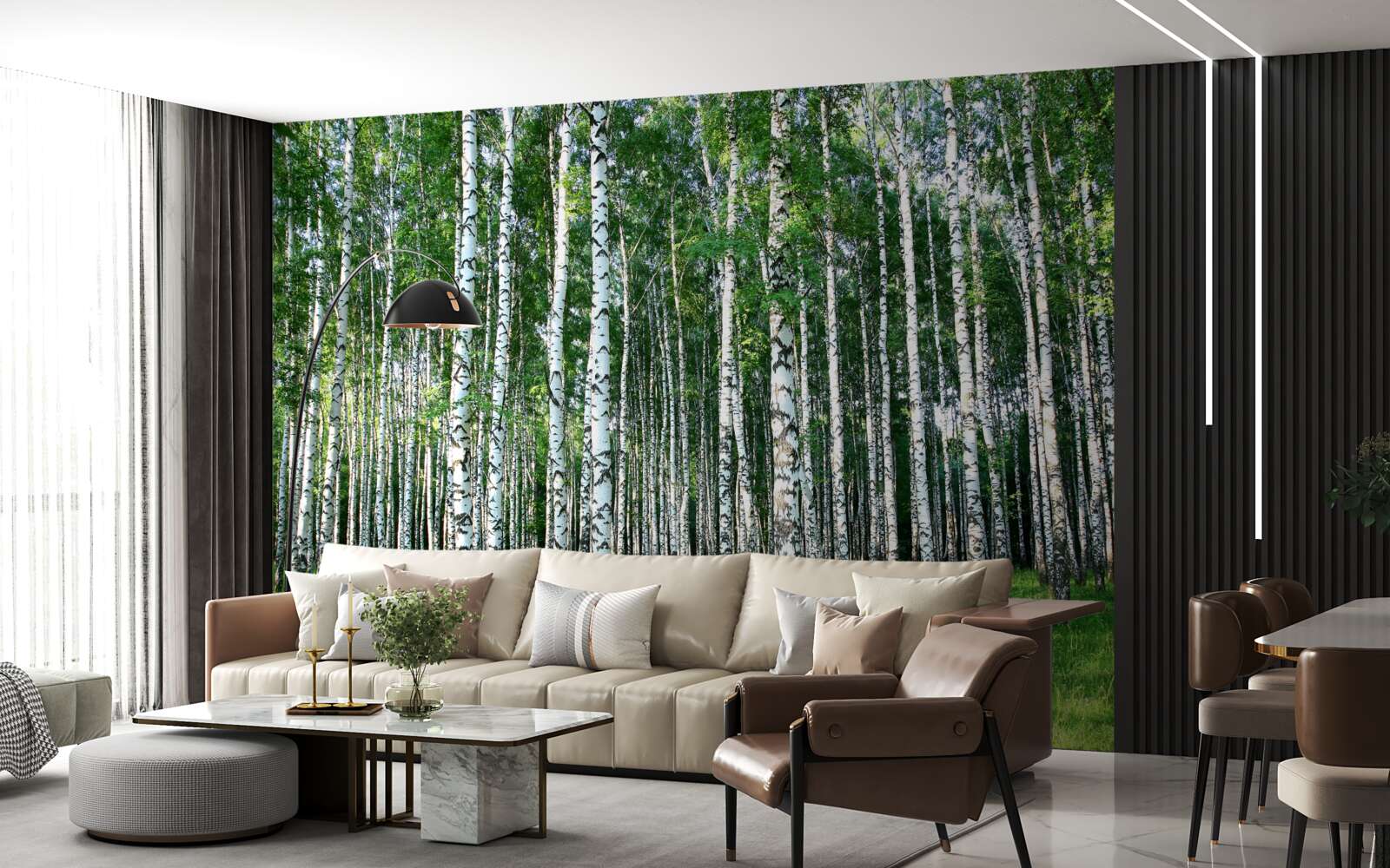 Fototapet mesteacăn subțire în decor de vară